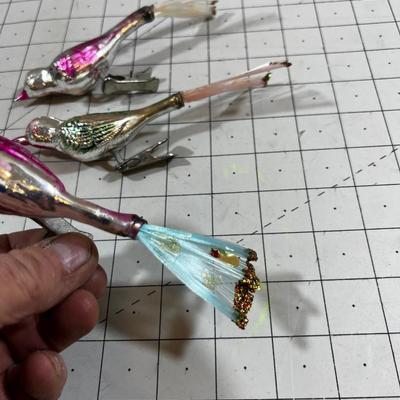 3 Glass Clip ON Bird Ornaments 
