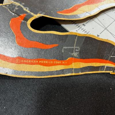 1960's Paper Halloween Cardboard Decorations: Ghost, Pumpkin, Cat, Scarecrow. 6 Total