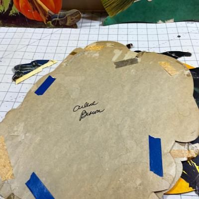 1960's Paper Halloween Cardboard Decorations: Ghost, Pumpkin, Cat, Scarecrow. 6 Total