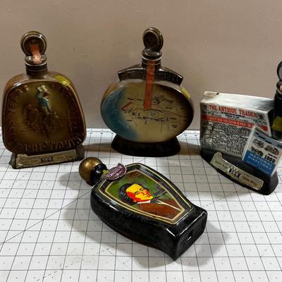 COLLECTIBLE Whiskey Bottles by Jim Beam: Cowboy, Laramie, Antique Trader & Pony Express