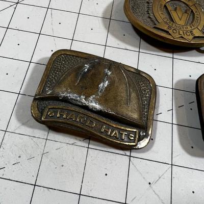 3 Vintage Belt Buckles Brass Including West Valley Police