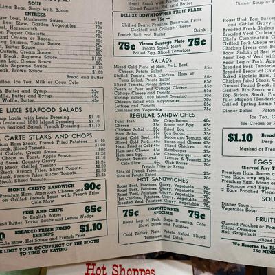 GREAT Collection of Salt Lake City Menus Circa 1950's 