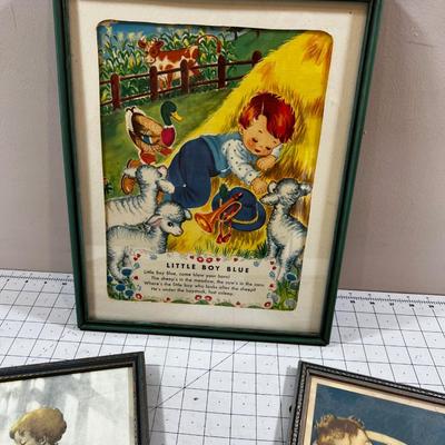 Vintage Framed Children's Prints Under Glass  
