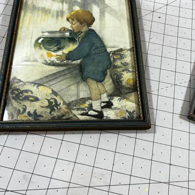 Vintage Framed Children's Prints Under Glass  
