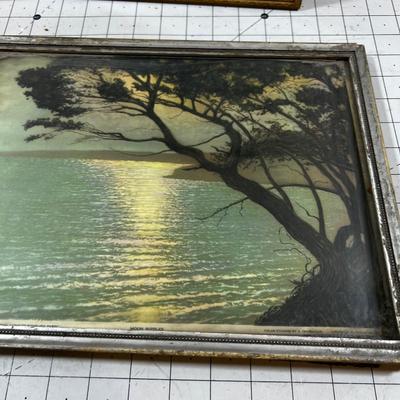 Birds and Night Time Lake PRINTS under Glass 