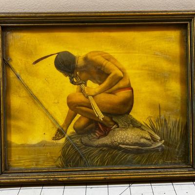 Native American Print under Cracked Glass 