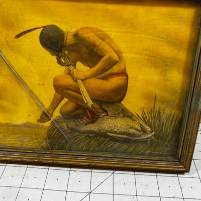 Native American Print under Cracked Glass 