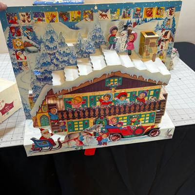 Vintage Christmas: Angels, Red Beads, Pop Up  Old Timey Car with Santa and a Sleigh Etc. 