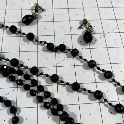 Black Glass Earrings and Necklace Jewels