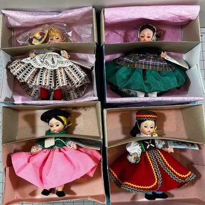 Madam Alexander Country Dolls (4) 8 " Tall: Germany, Portugal, Czechoslovakia, Ibiza    NEW in the box. 