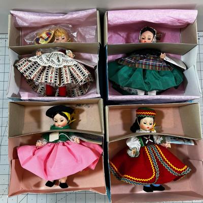Madam Alexander Country Dolls (4) 8 " Tall: Germany, Portugal, Czechoslovakia, Ibiza    NEW in the box. 