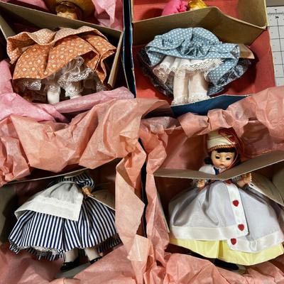 4- MADAME Alexander Dolls 8": Polly Flinders, Miss Muffet, Little Maid and Queen of Hearts.