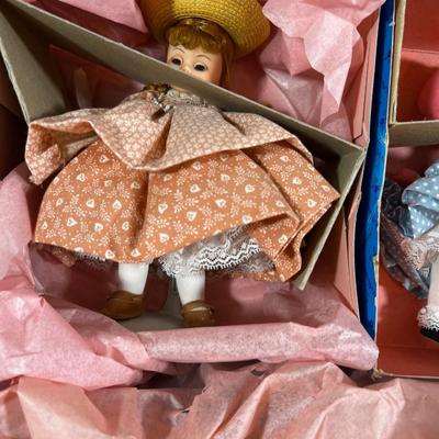 4- MADAME Alexander Dolls 8": Polly Flinders, Miss Muffet, Little Maid and Queen of Hearts.