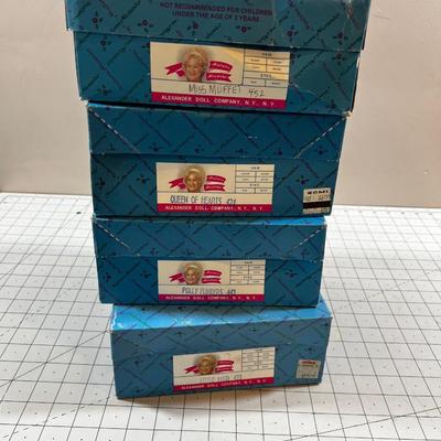 4- MADAME Alexander Dolls 8": Polly Flinders, Miss Muffet, Little Maid and Queen of Hearts.