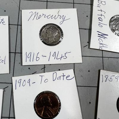 Indian Head Cent, Mercury Dime and Buffalo Nickle (7) Coin total