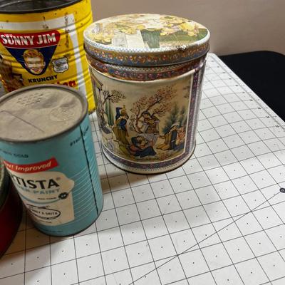 Grouping of Metal Tin Cans, Alice and Sunny Jim AWESOME!
