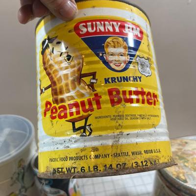 Grouping of Metal Tin Cans, Alice and Sunny Jim AWESOME!