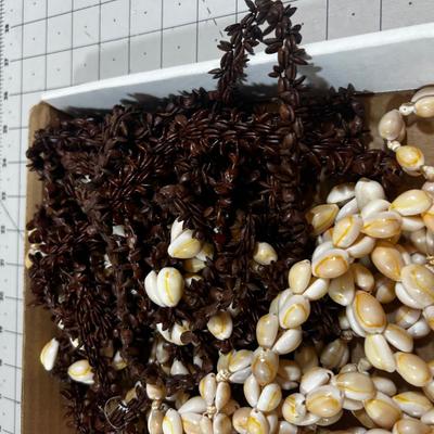 Tray of Beaded things; Shells, Apple Seeds, Beaded Necklaces ETC.> 