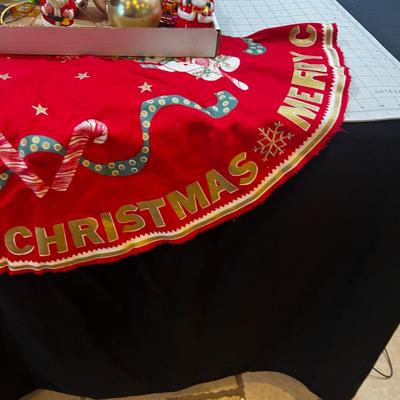 Tray of Vintage X-mas Ornaments Plus TREE Shirt from 60's & 70's 