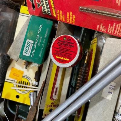 Tray Full of Gun Reloading & Cleaning Items 