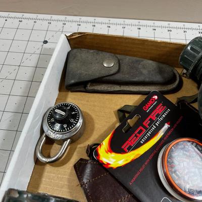 Miscellaneous Gear: Power Horn, Canteen, Bait Box