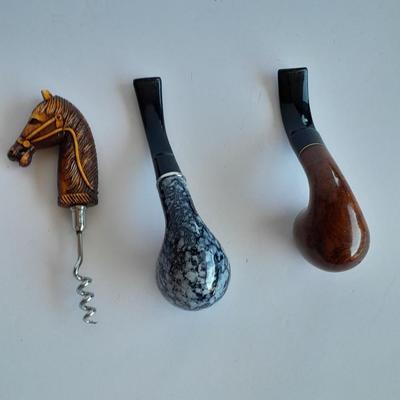 Jobey Tobacco pipe and Grey marble colored Tobacco pipe with horse head wine screw