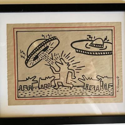 Keith Haring signed drawing in custom frame