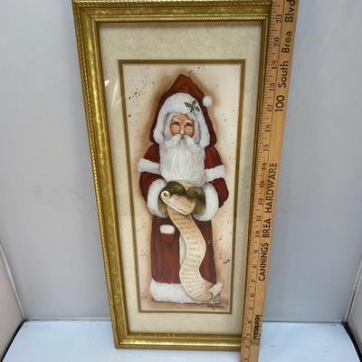 Folk Art Rustic Santa Claus Holding His List Framed Christmas Holiday Art