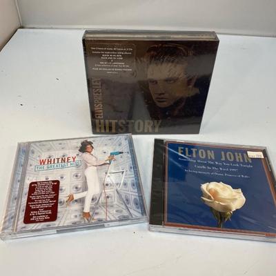 Set of Three UNOPENED New CDs Elvis Whitney Houston Elton John