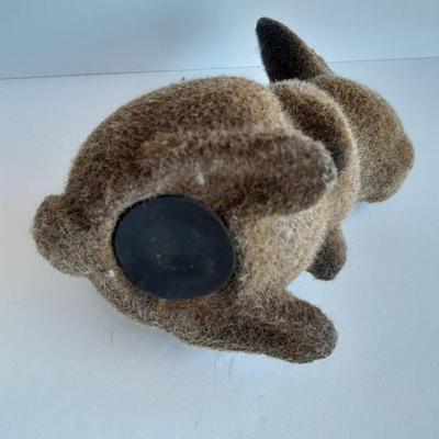 Flocked Rabbit coin bank with small Josee Originals flocked Raccoon.