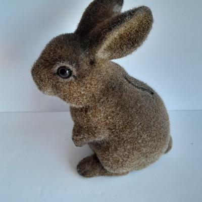Flocked Rabbit coin bank with small Josee Originals flocked Raccoon.