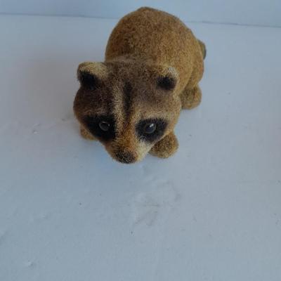 Flocked Rabbit coin bank with small Josee Originals flocked Raccoon.