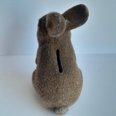 Flocked Rabbit coin bank with small Josee Originals flocked Raccoon.
