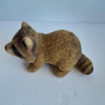 Flocked Rabbit coin bank with small Josee Originals flocked Raccoon.