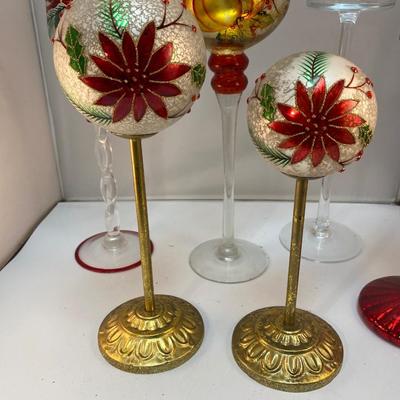Large Glass Holiday Painted Stemmed Goblet Style Candle Holders and Lights
