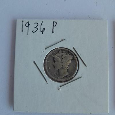 Five Liberty Dimes two 1936 P, a 1938P and two 1939 P,
