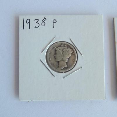 Five Liberty Dimes two 1936 P, a 1938P and two 1939 P,