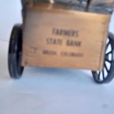 Diecast Covered wagon Coin Piggy bank Farmer's State Bank, Brush Colorado