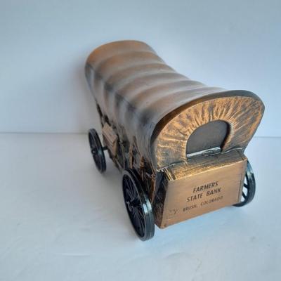 Diecast Covered wagon Coin Piggy bank Farmer's State Bank, Brush Colorado
