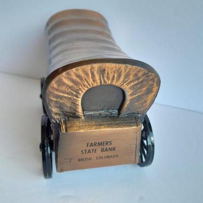 Diecast Covered wagon Coin Piggy bank Farmer's State Bank, Brush Colorado