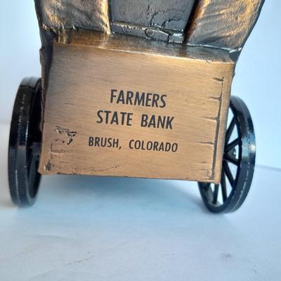 Diecast Covered wagon Coin Piggy bank Farmer's State Bank, Brush Colorado