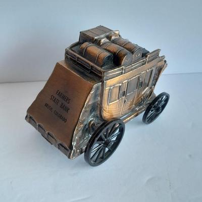 Diecast Stagecoach Coin Piggy bank Farmer's State Bank, Brush Colorado