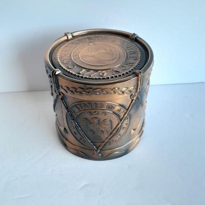 Diecast Bicentennial Continental Curency Drum Coin Piggy bank Farmers state bank Brush, Colorado