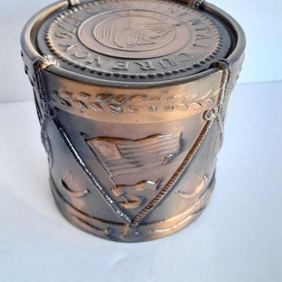 Diecast Bicentennial Continental Curency Drum Coin Piggy bank Farmers state bank Brush, Colorado