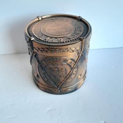Diecast Bicentennial Continental Curency Drum Coin Piggy bank Farmers state bank Brush, Colorado