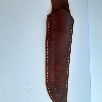 Custom Made Damascus Steel Knife with multi-colored inlayed wooden handle. Beautiful Knife!