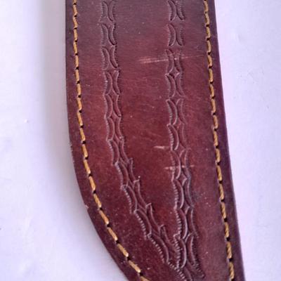 Custom Made Damascus Steel Knife with multi-colored inlayed wooden handle. Beautiful Knife!