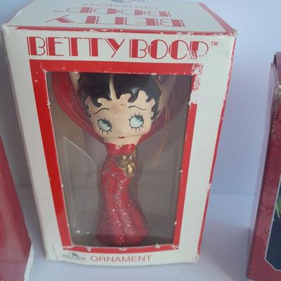 Betty Boop Christmas Ornament with two Hallmark Collectible ornaments