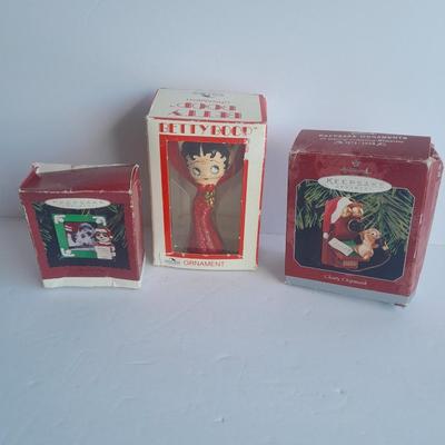 Betty Boop Christmas Ornament with two Hallmark Collectible ornaments