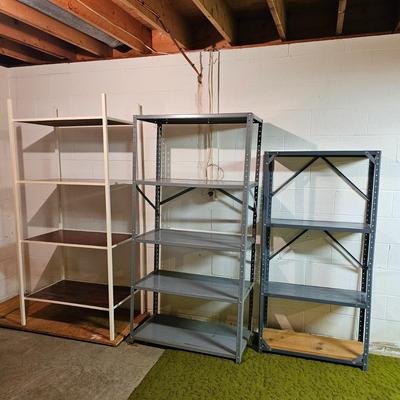 Three Metal Storage Shelves  (1B-JS)